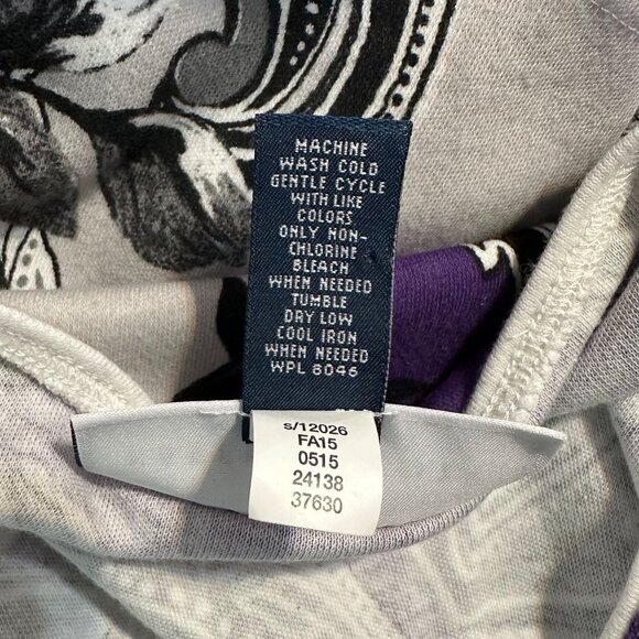 Karen Scott Womens Top XL Purple White Floral Paisley Print 3/4 Sleeve Blouse - Picture 8 of 8